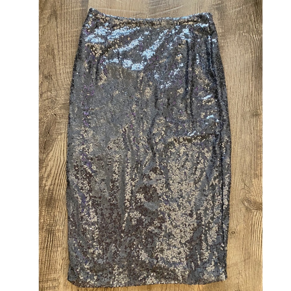Sequin gun metal midi skirt
